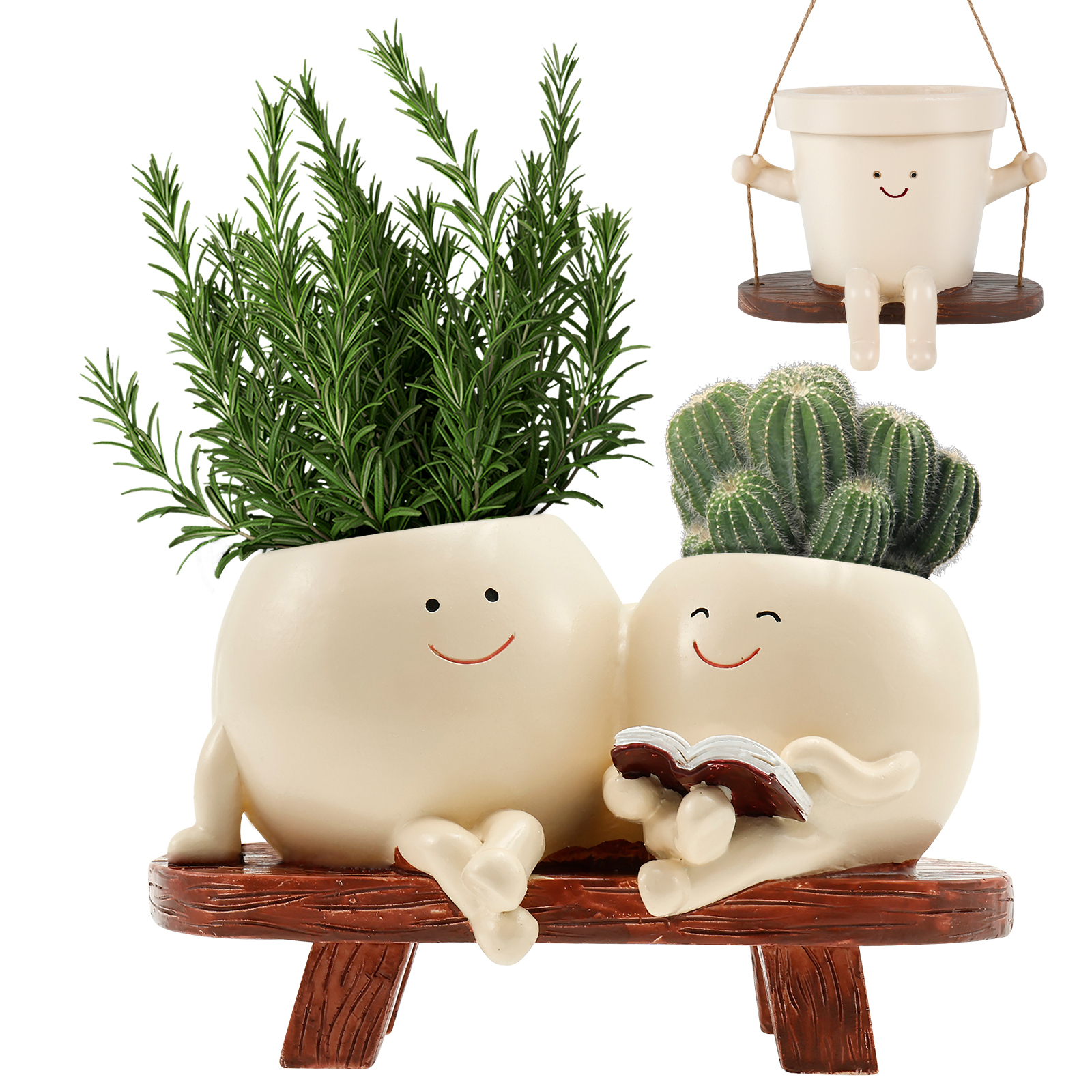 Smile Face Planter Resin Flowe - مراجعة Echeveria Succulent وسعره