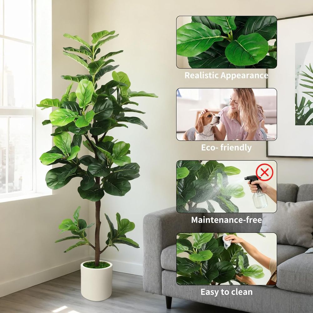 5-Foot Artificial Fiddle Leaf  - مراجعة Ficus Lyrata Tree وسعره